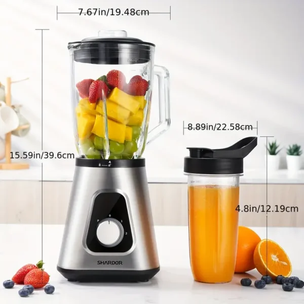 SHARDOR Countertop Blender, 52oz Glass Jar, 22oz Travel Cup, 3 Adjustable Speed Control for Frozen Fruit Drinks, Smoothies, Sauces, Sliver.