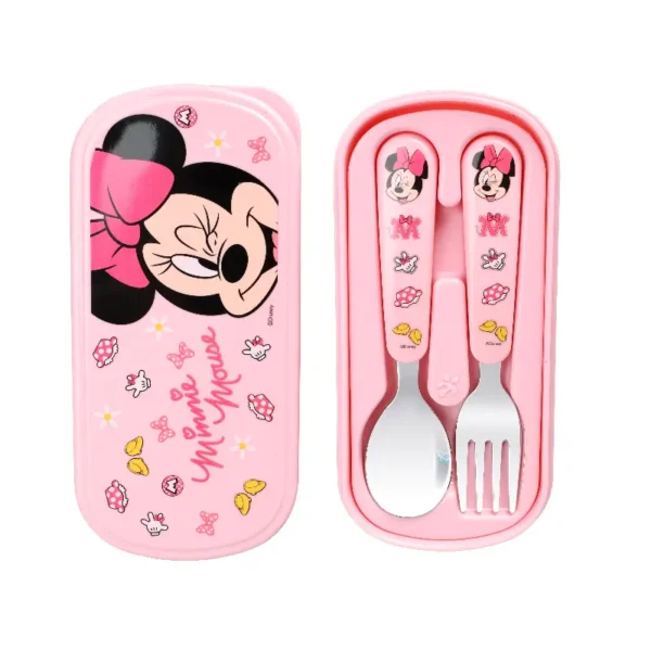 2pcs Stainless Steel Cartoon Character Fork and Spoon Set, Reusable Kawaii Tableware with Case, No Battery Needed, Featherless, Ideal for Home, School, Camping, Party Supplies