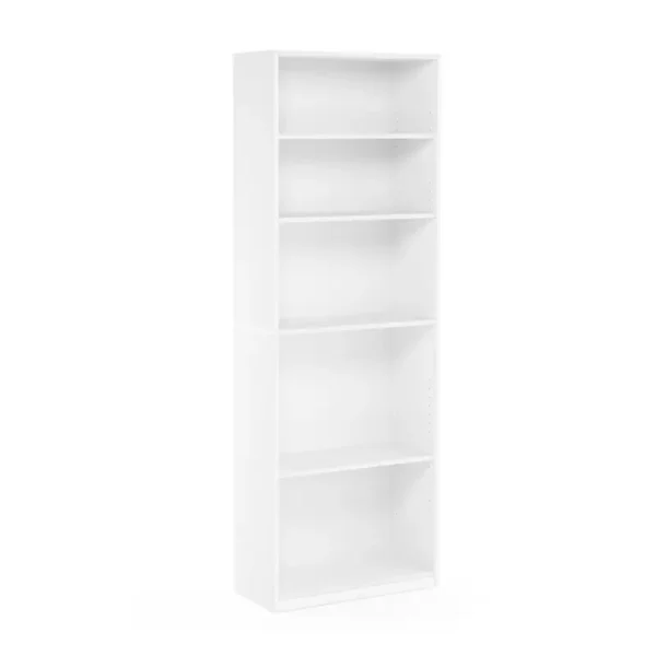 "5-Shelf Bookcase in Soft White - Adjustable Shelves & Spacious Storage"