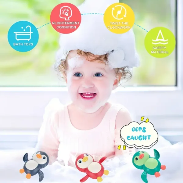 3pcs Cute Penguin Bath Toys for Youngsters – Colorful Cartoon Wind-Up Swimming Toys, Fun Water Play Penguins with Green, Blue, and Red Belly Designs, Perfect Holiday Gift for Halloween or Christmas, Youngsters Water Play | Colorful Bath Toys | Durable Plastic Toys, Bathtub Toys, Best for Christmas