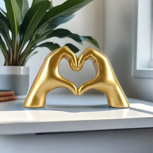 Elegant Gold Heart Hand Statue | Modern Love Gesture Sculpture for Home Décor